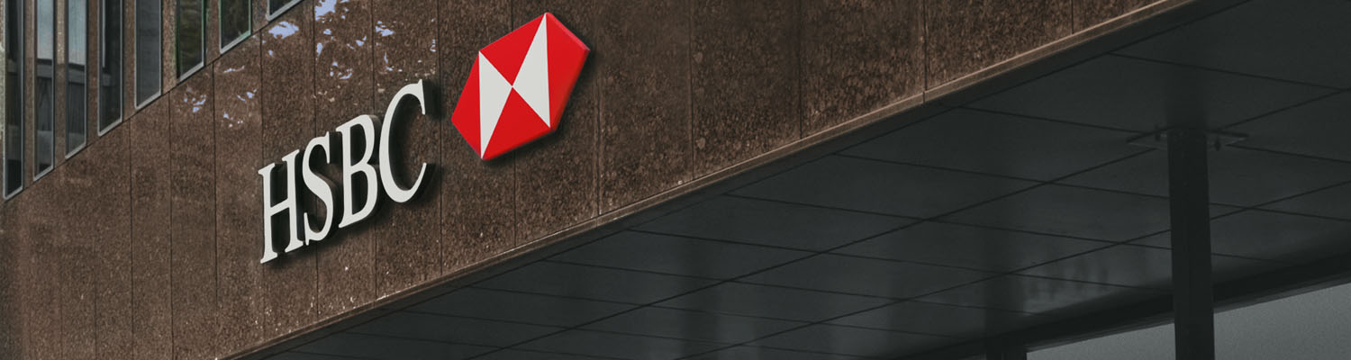 The HSBC logo on the outside of a building